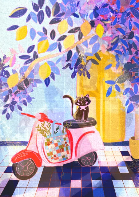Lemon Vespa, illustration by Mădălina Sandu