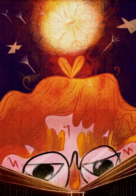 Night reading, illustration by Mădălina Sandu